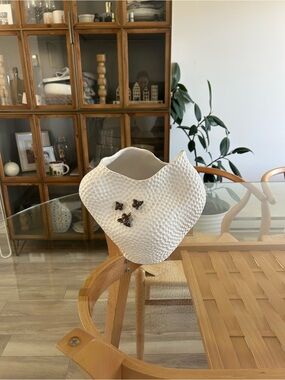 Asymmetrical White Vase with Butterfly Accents